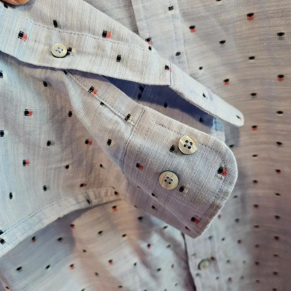 Rowm Big Button Down Shirt Mens 3XB Blue Speckled Casual Soft Cotton Long Sleeve
